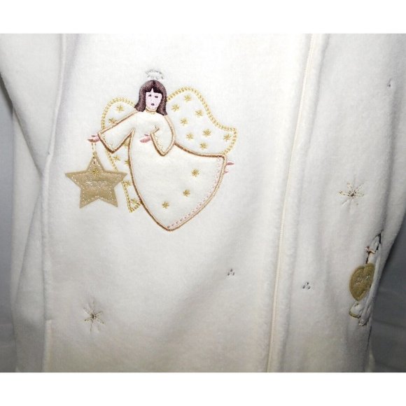 Northern Reflections Off White Christmas Angels Womens L Full Zip Fleece Vest - Picture 9 of 12
